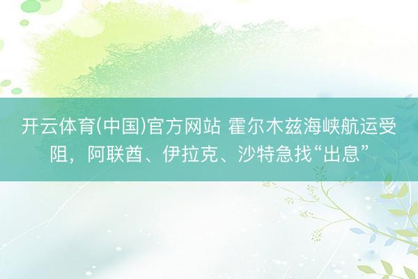 开云体育(中国)官方网站 霍尔木兹海峡航运受阻，阿联酋、伊拉克、沙特急找“出息”