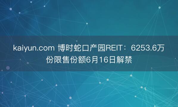 kaiyun.com 博时蛇口产园REIT：6253.6万份限售份额6月16日解禁