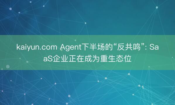 kaiyun.com Agent下半场的“反共鸣”: SaaS企业正在成为重生态位